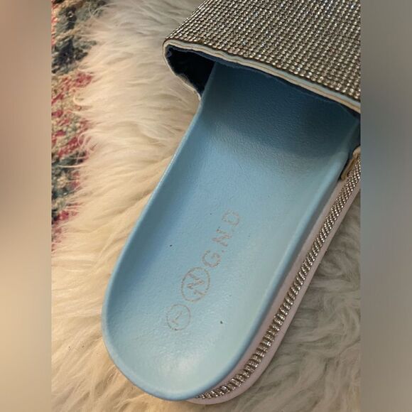 Rhinestone Embellished Slide Platform Sandals 7 - Picture 4 of 8